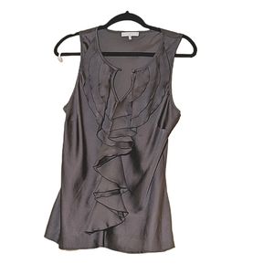 VIOLET & CLAIRE silky V-neck gunmetal sleeveless blouse, size Med